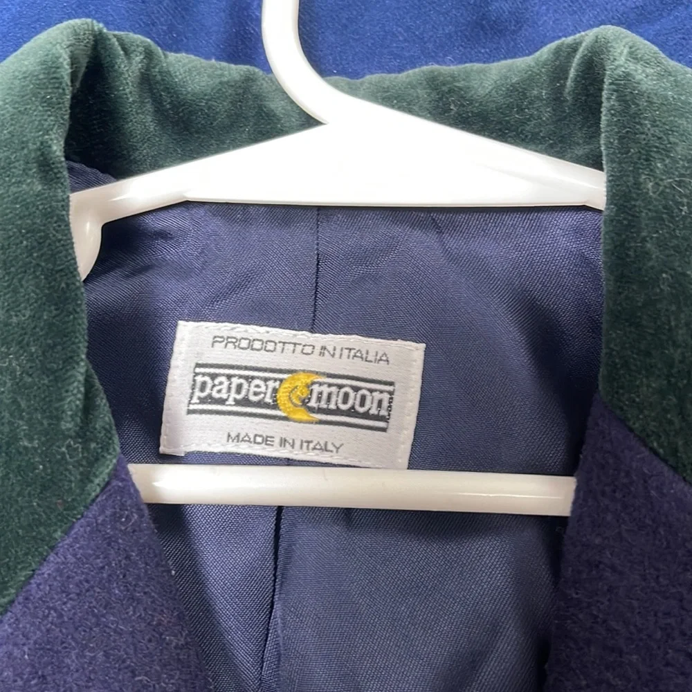Truly a unique and beautiful jacket. Navy wool blend/hunter green velvet trim - Picture 5 of 10
